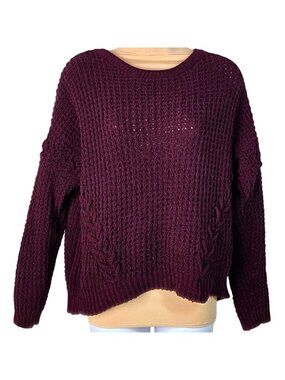 No Boundaries Womens XL Burgundy Wine Merlot Cable Knit Pullover Sweater